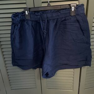 Navy linen blend shorts